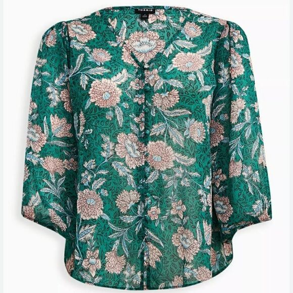 Torrid Floral Chiffon Lurex Top Sz 1X - Picture 1 of 11